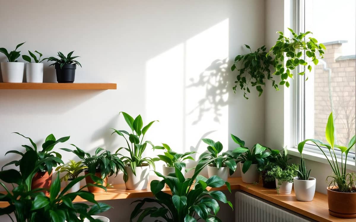 Casa aconchegante com plantas saudáveis e luz natural